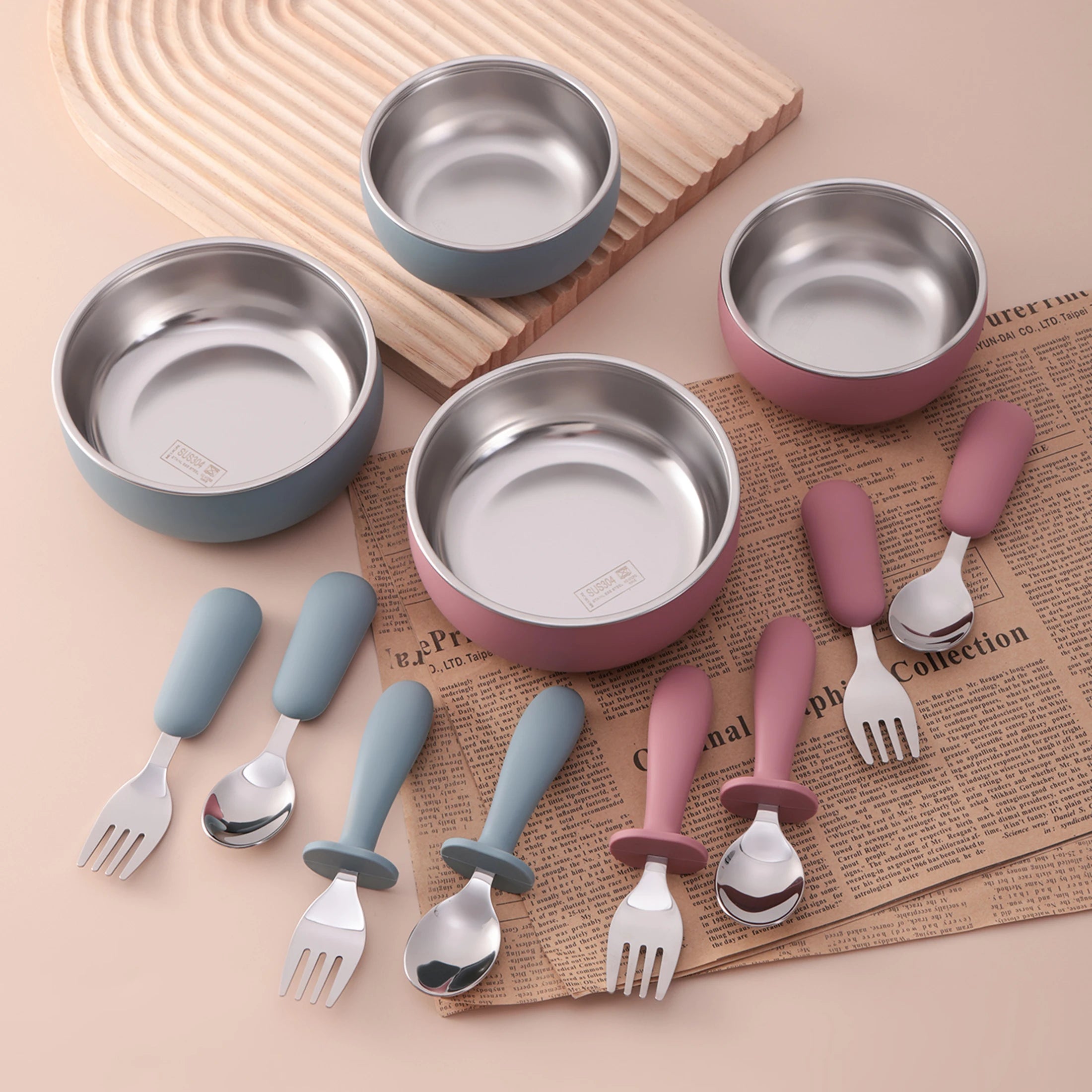 4-Piece Stainless Steel Silicone Suction Bowl and Utensil Set | Oliver & Company Montessori Toys