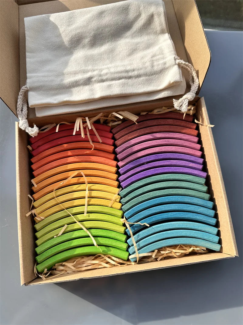 Wooden Rainbow Arch Stacking Blocks for Kids