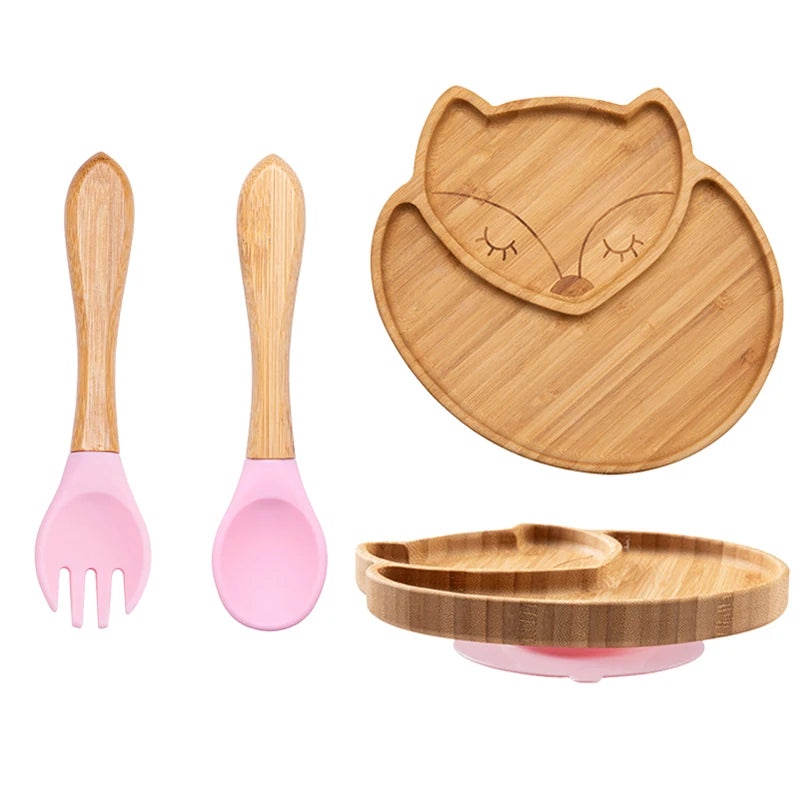 3pc Bamboo Baby Plate Set with Spoon & Fork