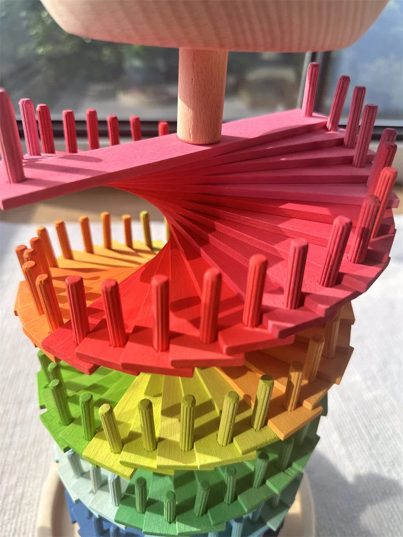 Wooden Rainbow Spiral Marble Run Tower | Montessori STEM Toy