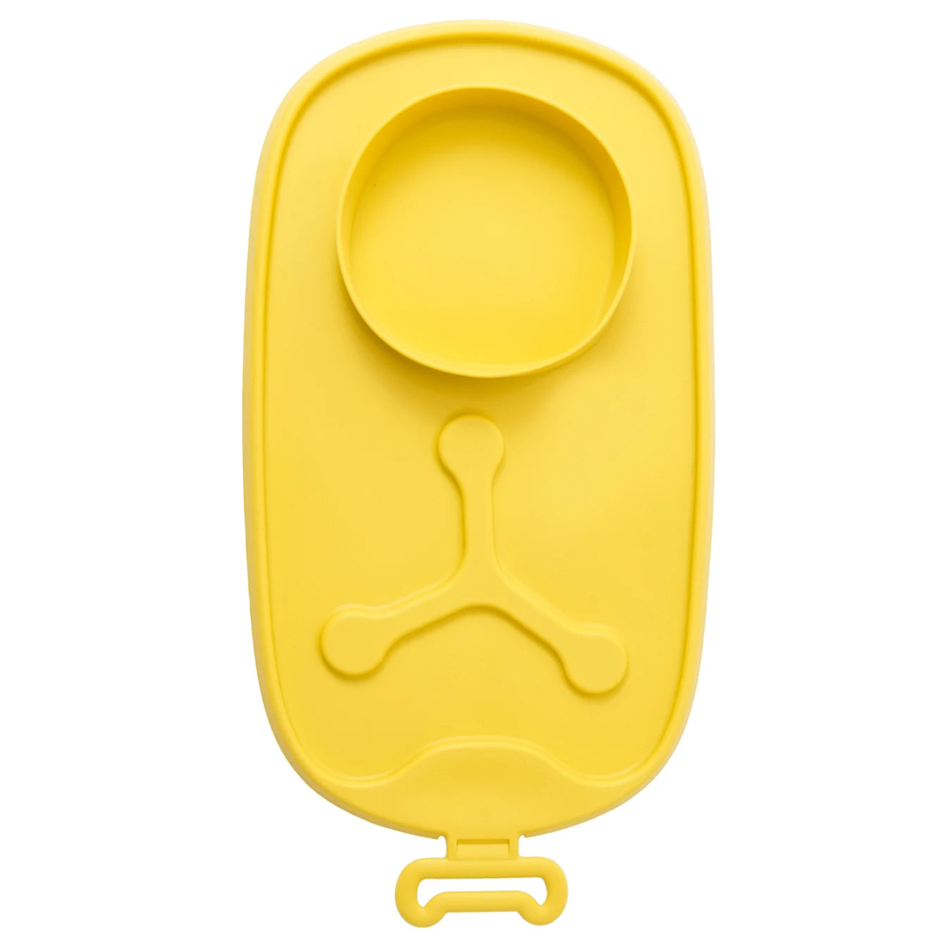 Yellow foldable silicone travel placemat with built-in bowl