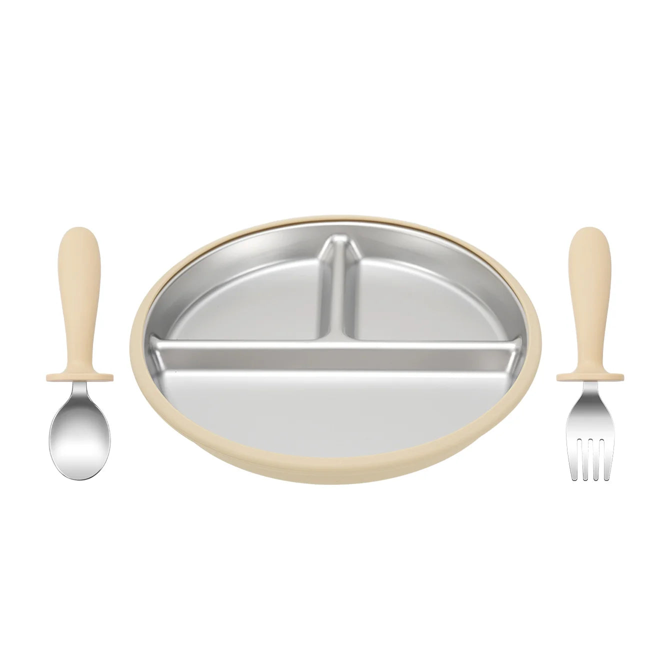3-Piece Stainless Steel Divided Plate and Utensil Set | Oliver Montessori Toys