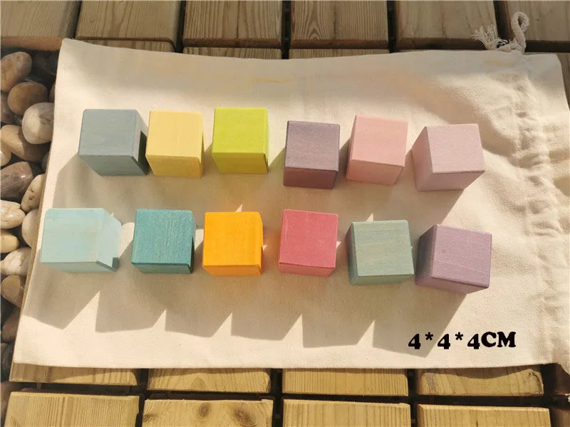 Rainbow Wooden Loose Parts - Shoots, Sticks & Cubes Collection