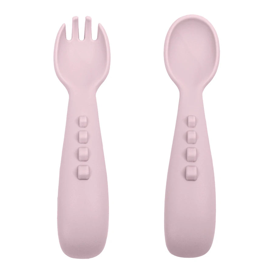 Light pink silicone spoon and fork