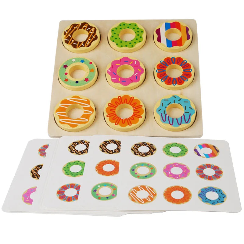 Colorful donut-shaped wooden puzzle on a white background