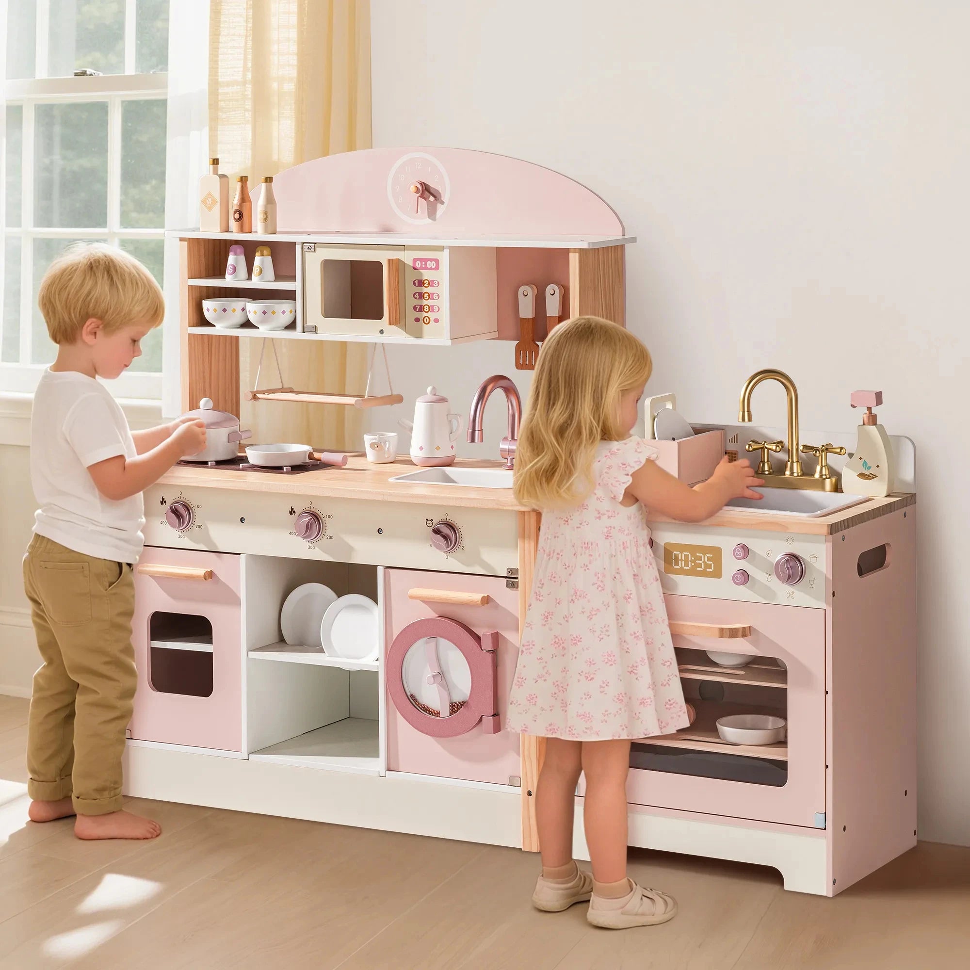 Complete Pink Wooden Kitchen Play Set