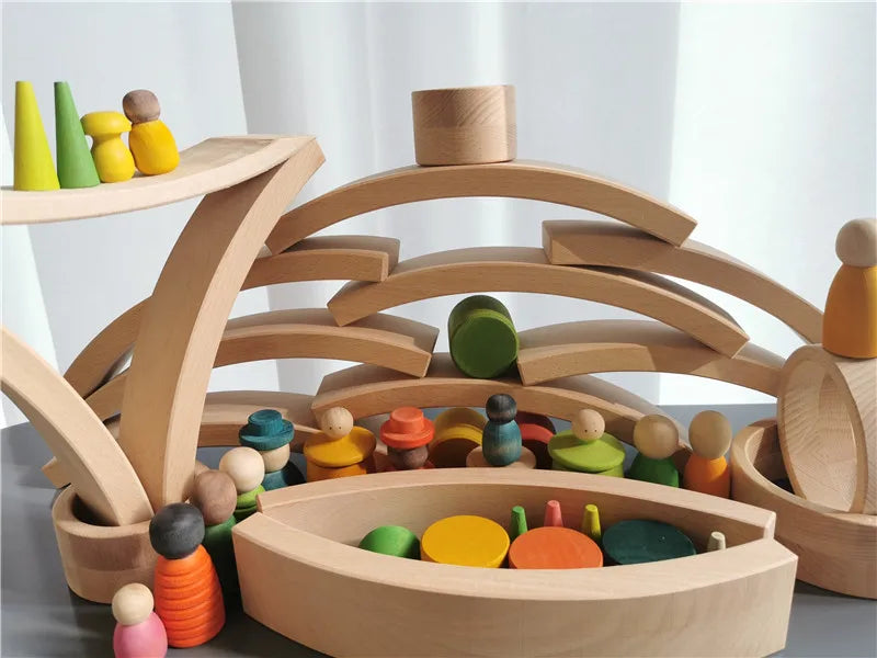 Wooden Rainbow Arch Stacking Blocks for Kids