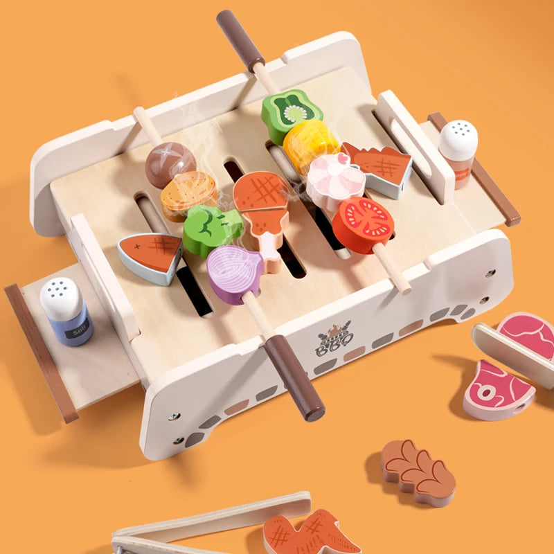 Wooden Animal BBQ Grill Pretend Play Set | Oliver Montessori