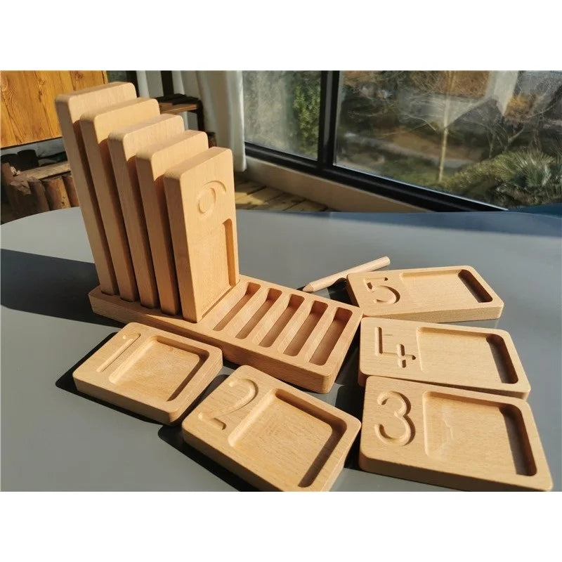 Wooden Montessori Counting Board Sets – Walnut Frame, Number Tiles & Felt Balls