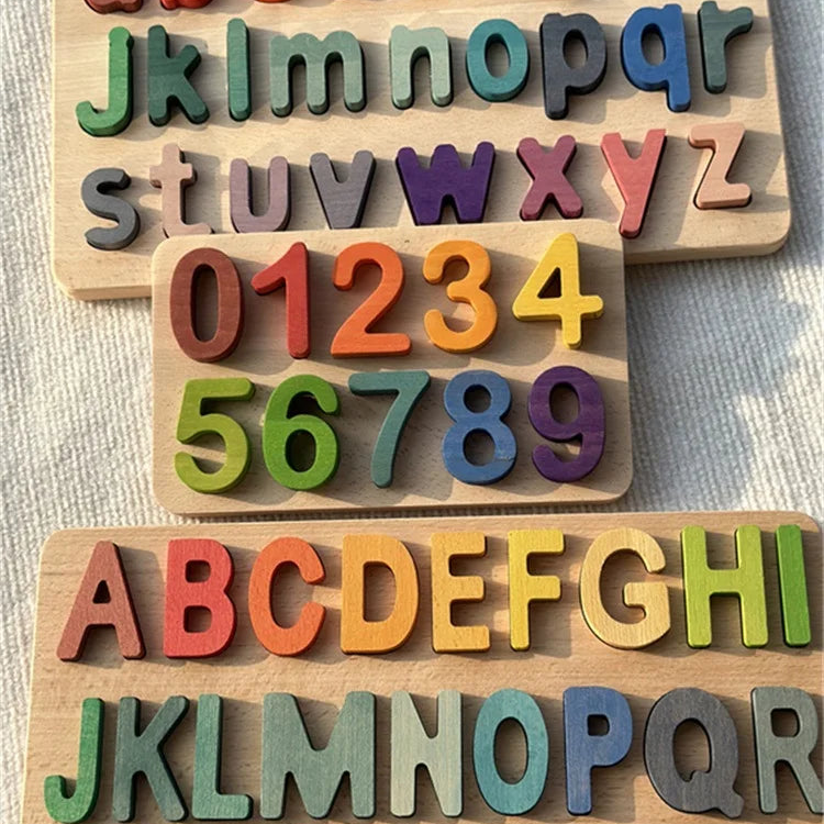 Wooden Rainbow Alphabet & Number Puzzles
