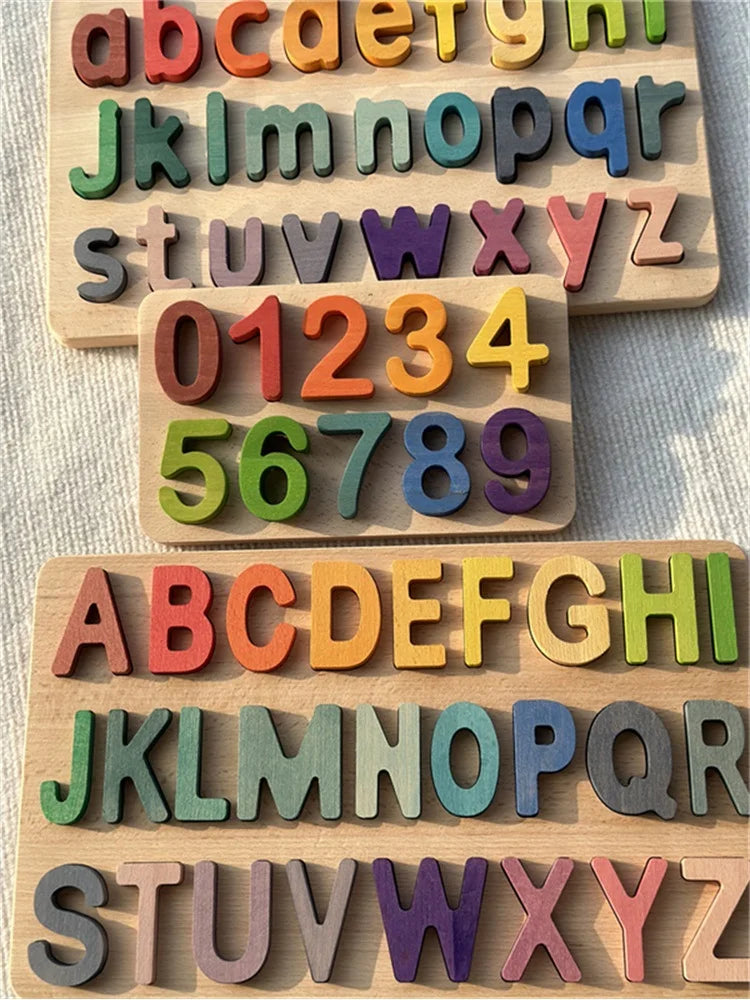 Wooden Rainbow Alphabet & Number Puzzles