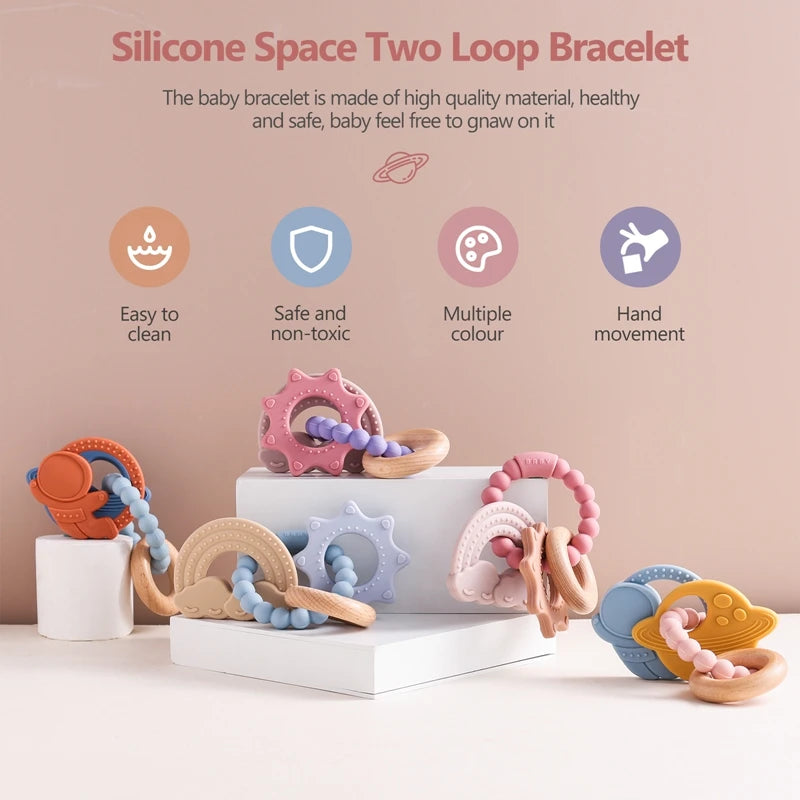Linked Silicone and Wood Teether