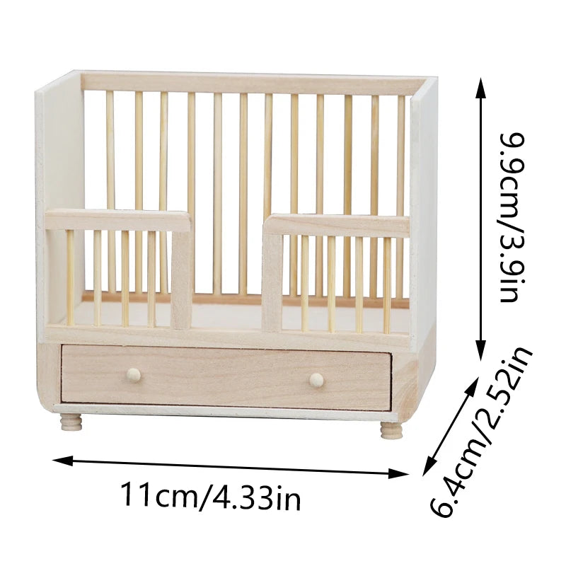 Wooden crib with dimensions indicated on a white background
