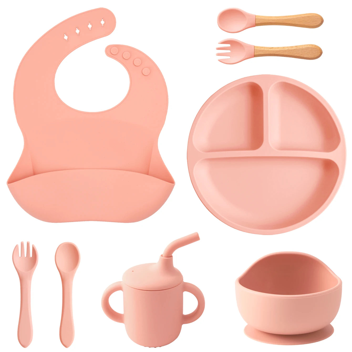 Muted Coral 8-piece silicone feeding set