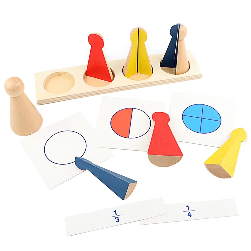 Montessori fraction skittles with stand and fraction cards