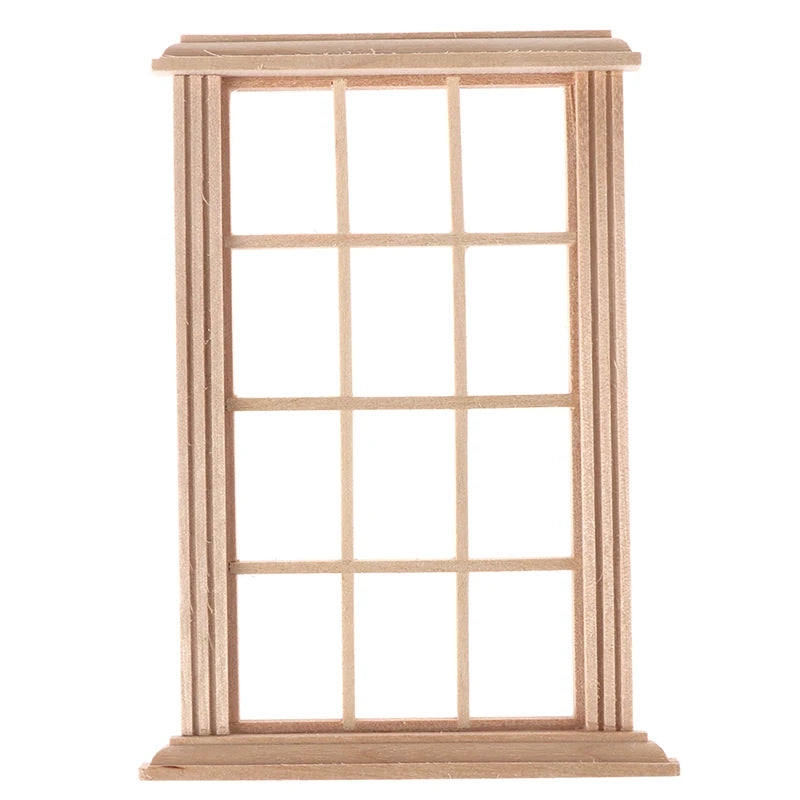 Wooden window frame with grid pattern on a white background