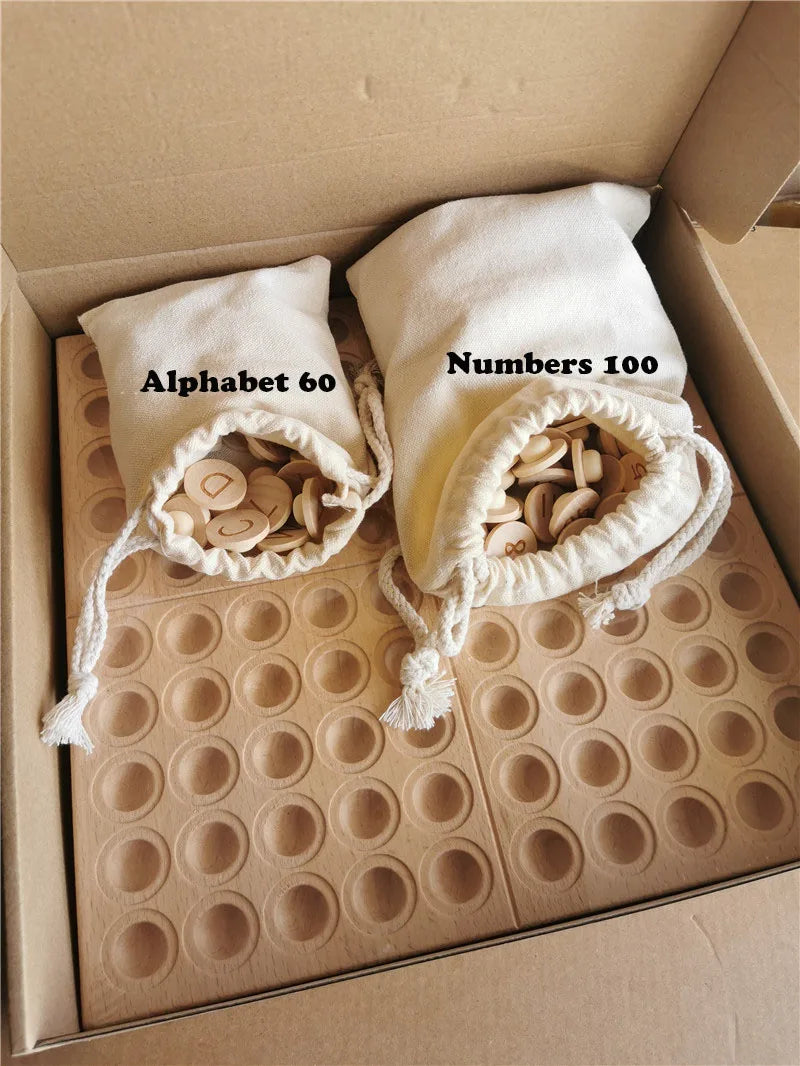 Wooden 100 Peg Board with Beads, Alphabets, and Numbers