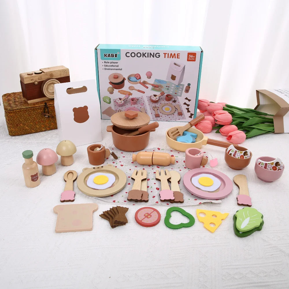 Little Bear Wooden Cooking & Breakfast Play Set