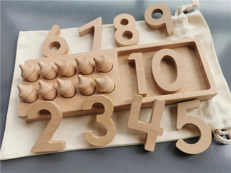 Wooden Montessori Counting Board Sets – Walnut Frame, Number Tiles & Felt Balls