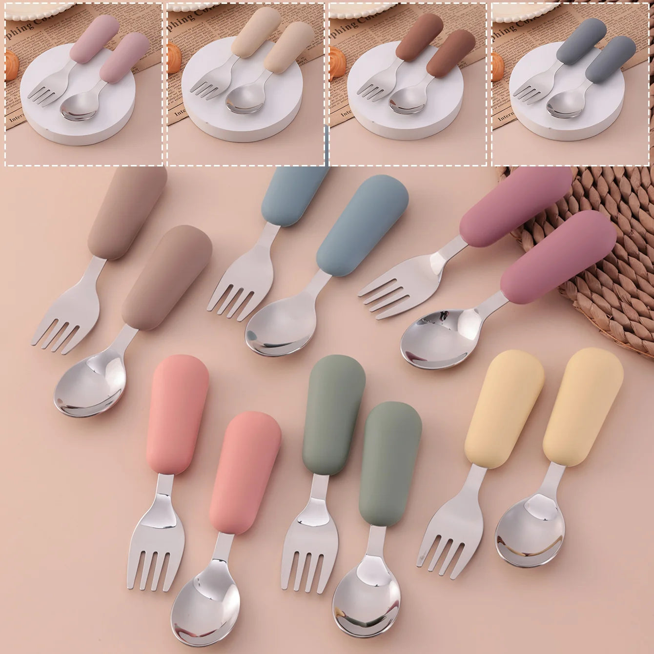 2-Piece Stainless Steel Silicone Fork and Spoon Set | Oliver & Company Montessori Toys