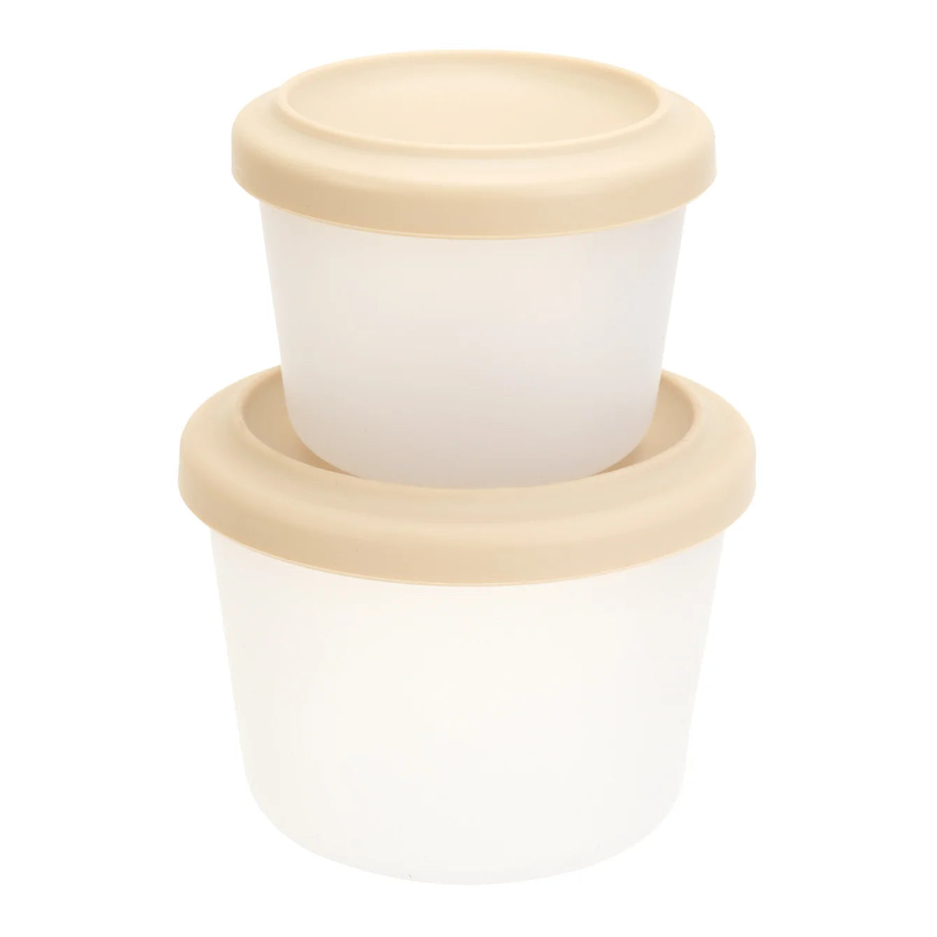 Two round silicone containers with cream lids