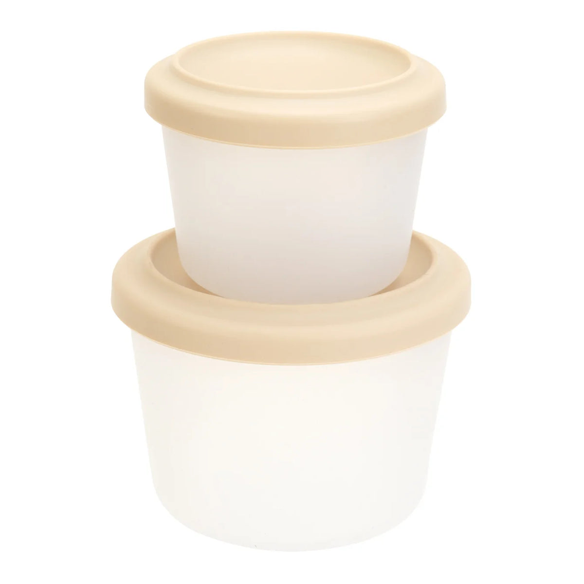 Two round silicone containers with cream lids