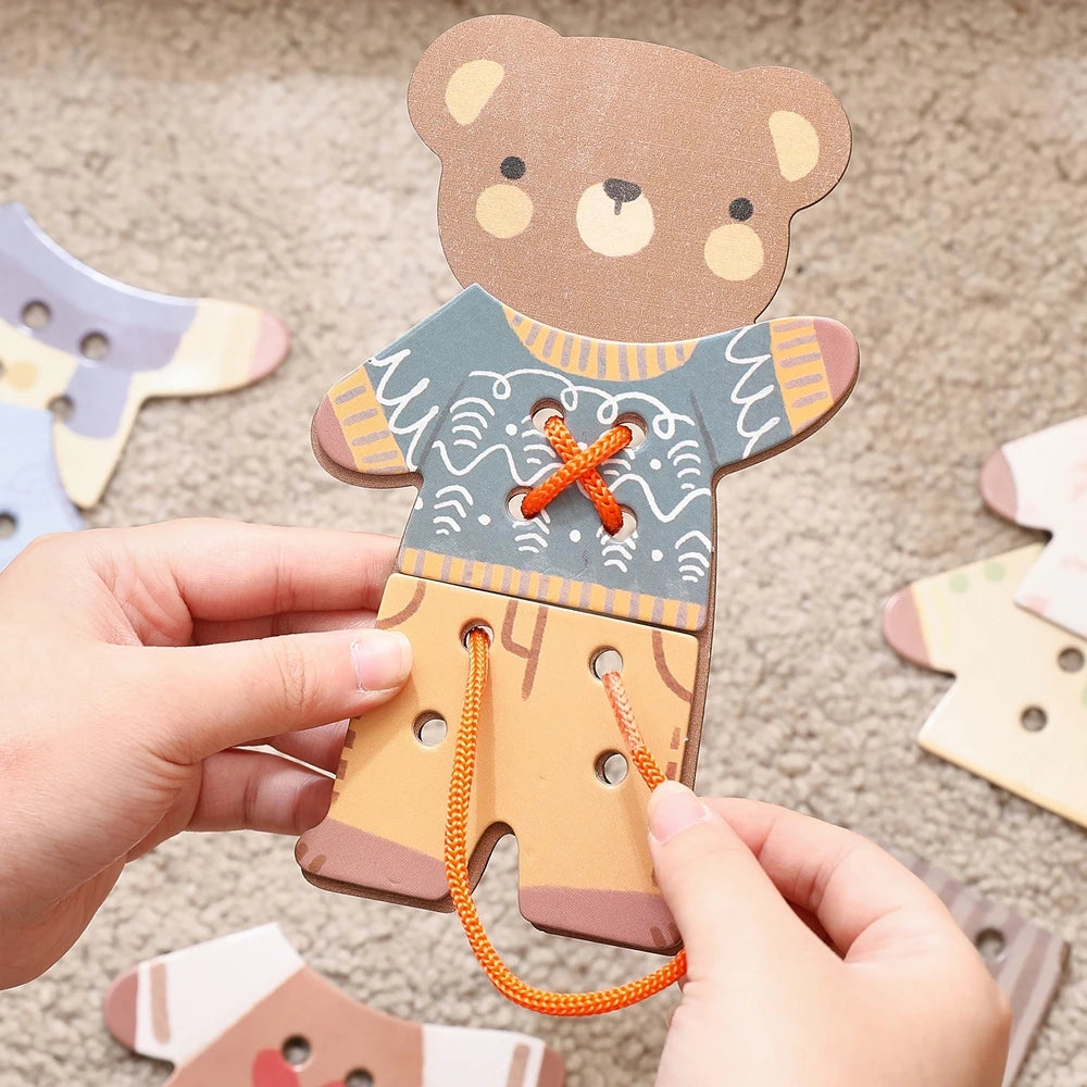 Wooden Bear Dress-Up Threading Toy