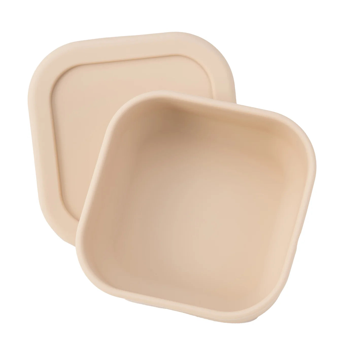 Square silicone snack container with lid in Beige