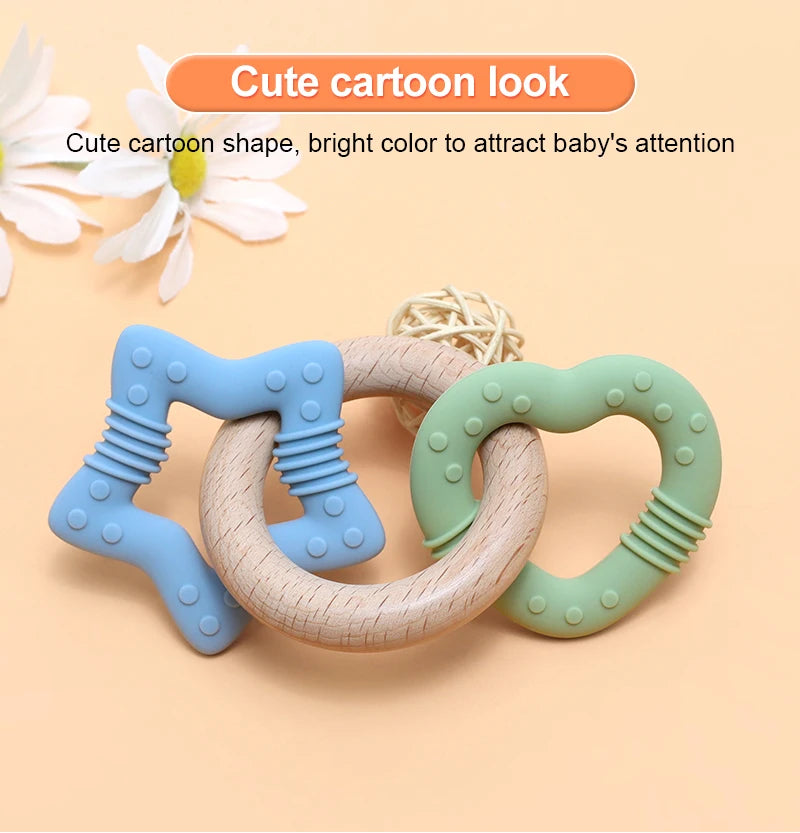 Teething ring with cartoon design on a light background