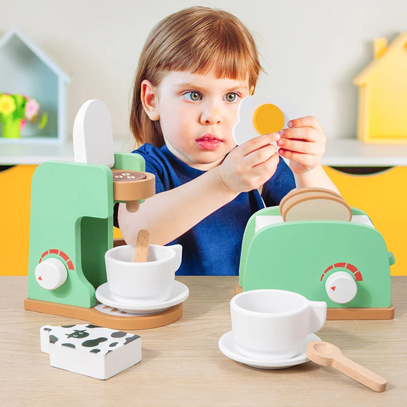 Green Wooden Kitchen Appliance Pretend Play Set for Kids