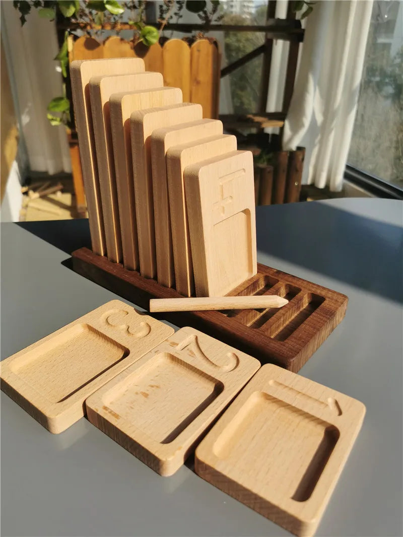 Wooden Montessori Counting Board Sets – Walnut Frame, Number Tiles & Felt Balls