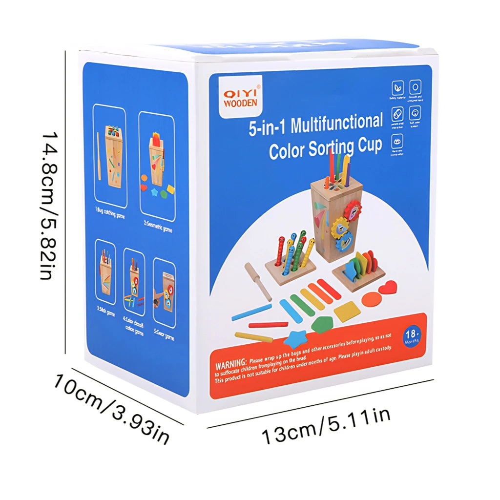 Montessori Color Sorting Cups for Toddlers | 5-in-1 Educational Learning Toy