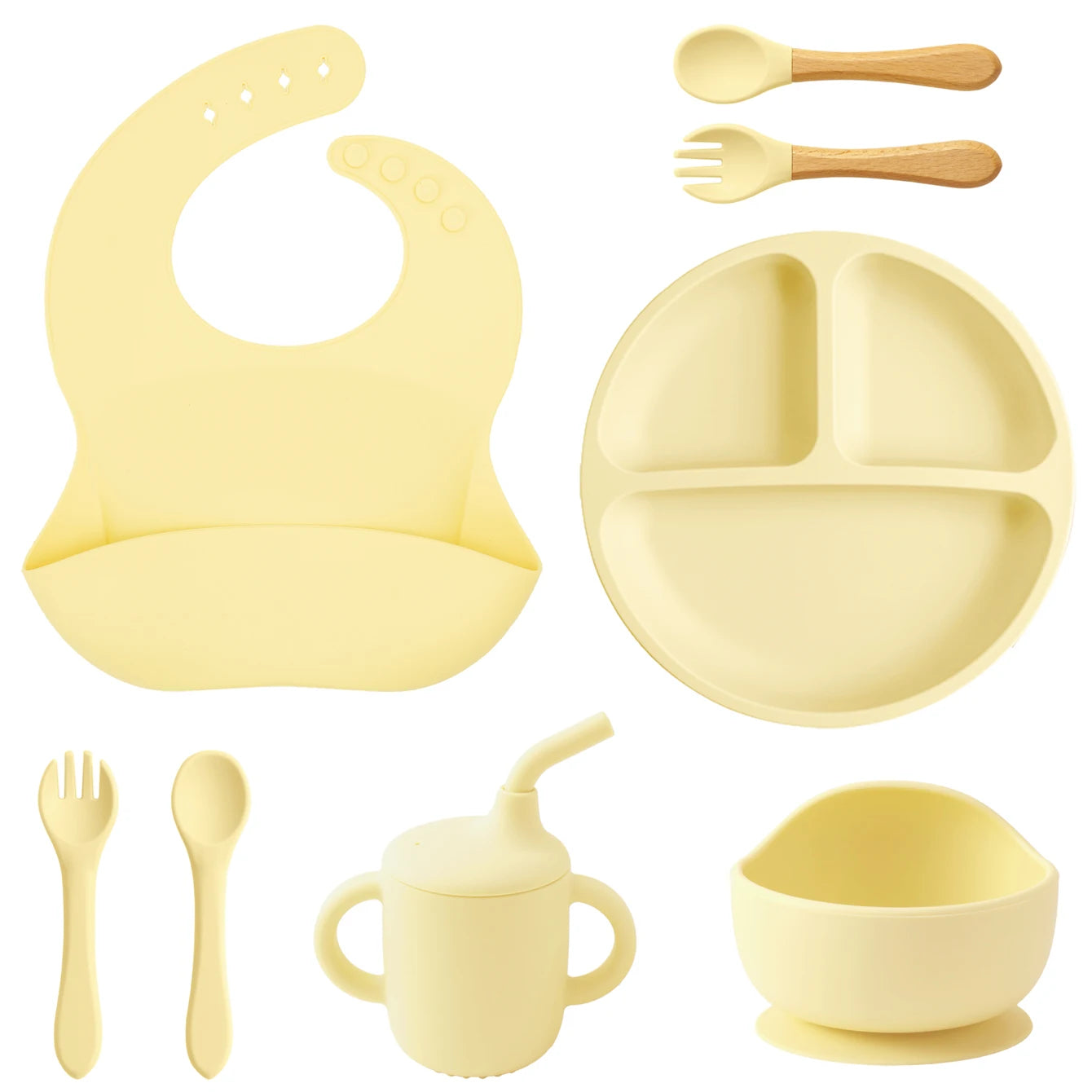 Light Yellow 8-piece silicone feeding set