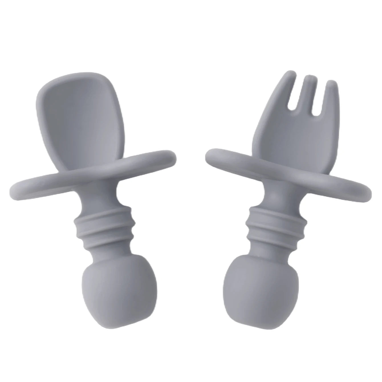 Pebble silicone spoon and fork with choke guard