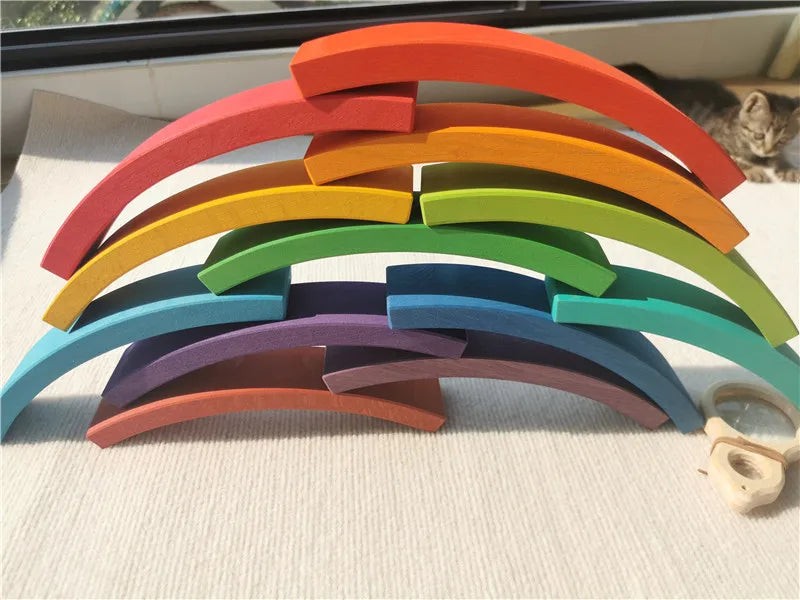 Wooden Rainbow Arch Stacking Blocks for Kids