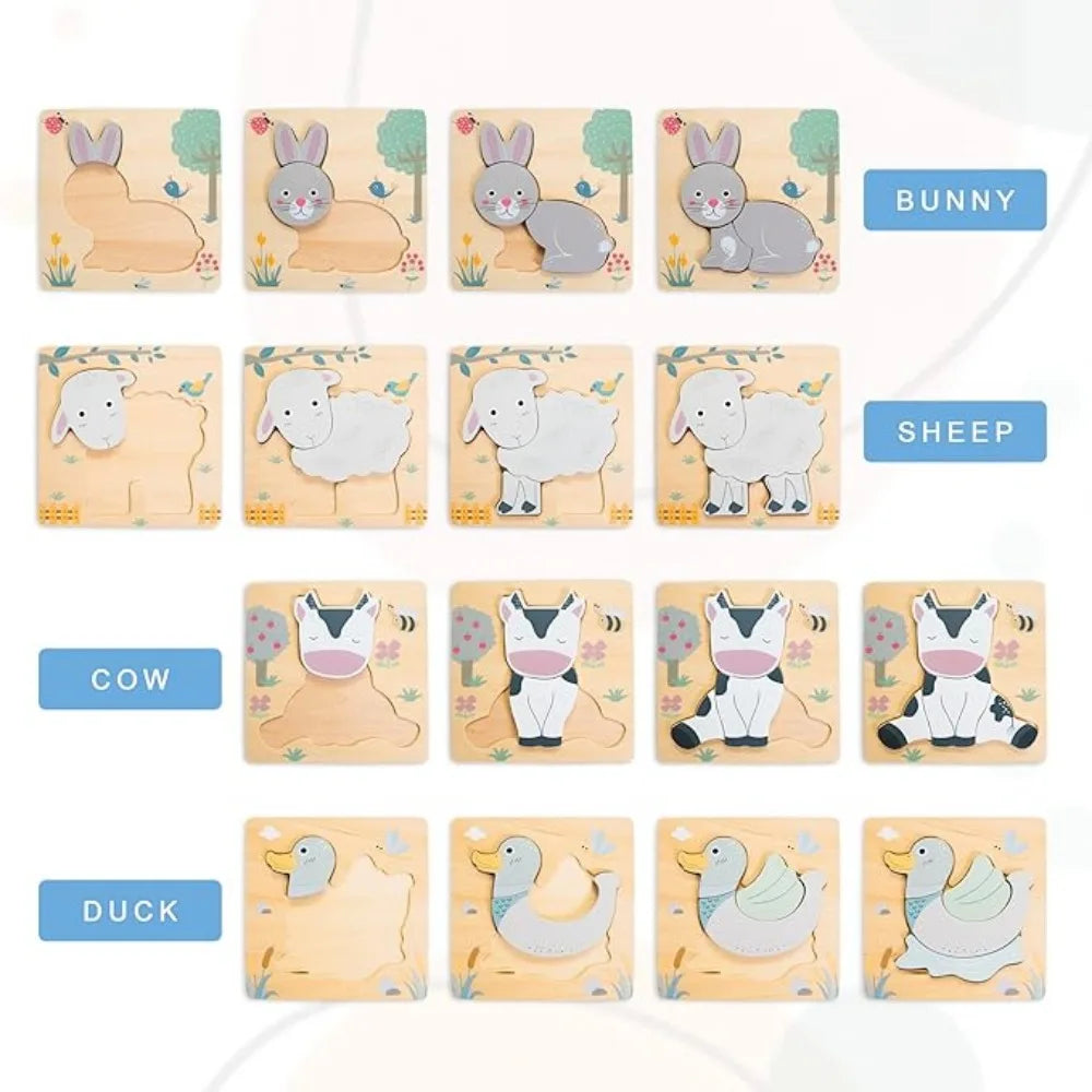 Wooden Animal Puzzles for Toddlers | Montessori Learning Toys Ages 1-4