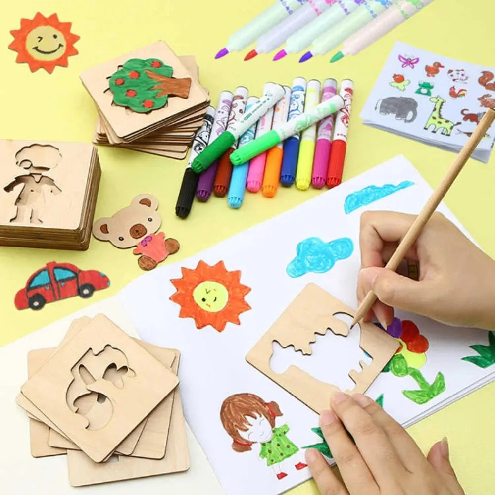 20-pcs Montessori Wooden Drawing Stencils | Oliver Montessori