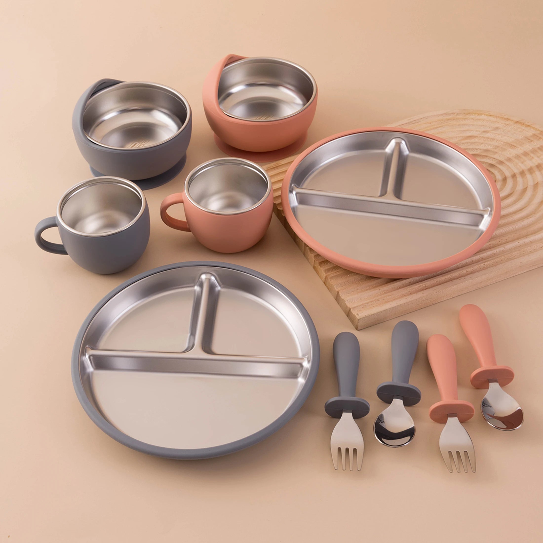 5-Piece Stainless Steel Silicone Baby Feeding Set with Cup | Oliver Montessori Toys