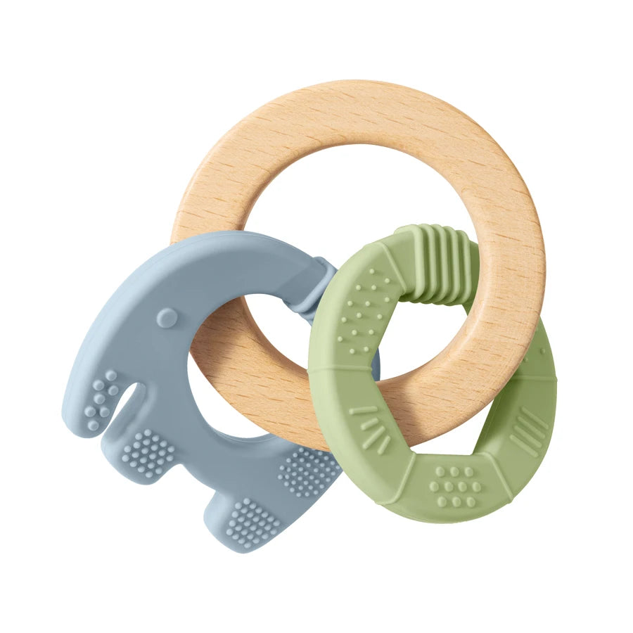 Elephant Silicone & Wooden Teether Ring 