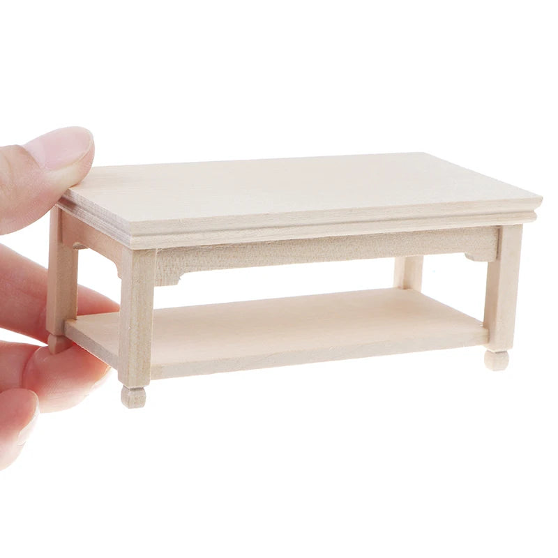 Mini Wooden Coffee Table – 1:12 Scale Dollhouse Teapoy Furniture