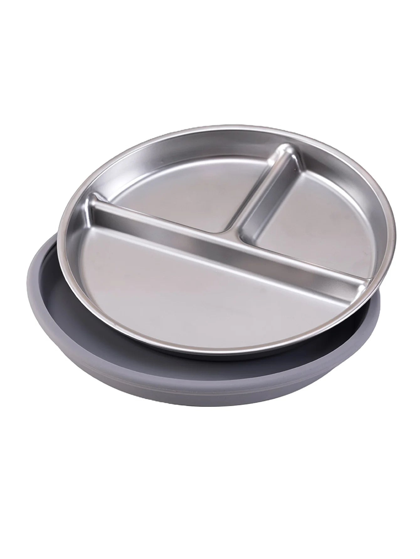 Stainless Steel Divided Plate with Detachable Silicone Suction Base | Oliver & Company Montessori Toys