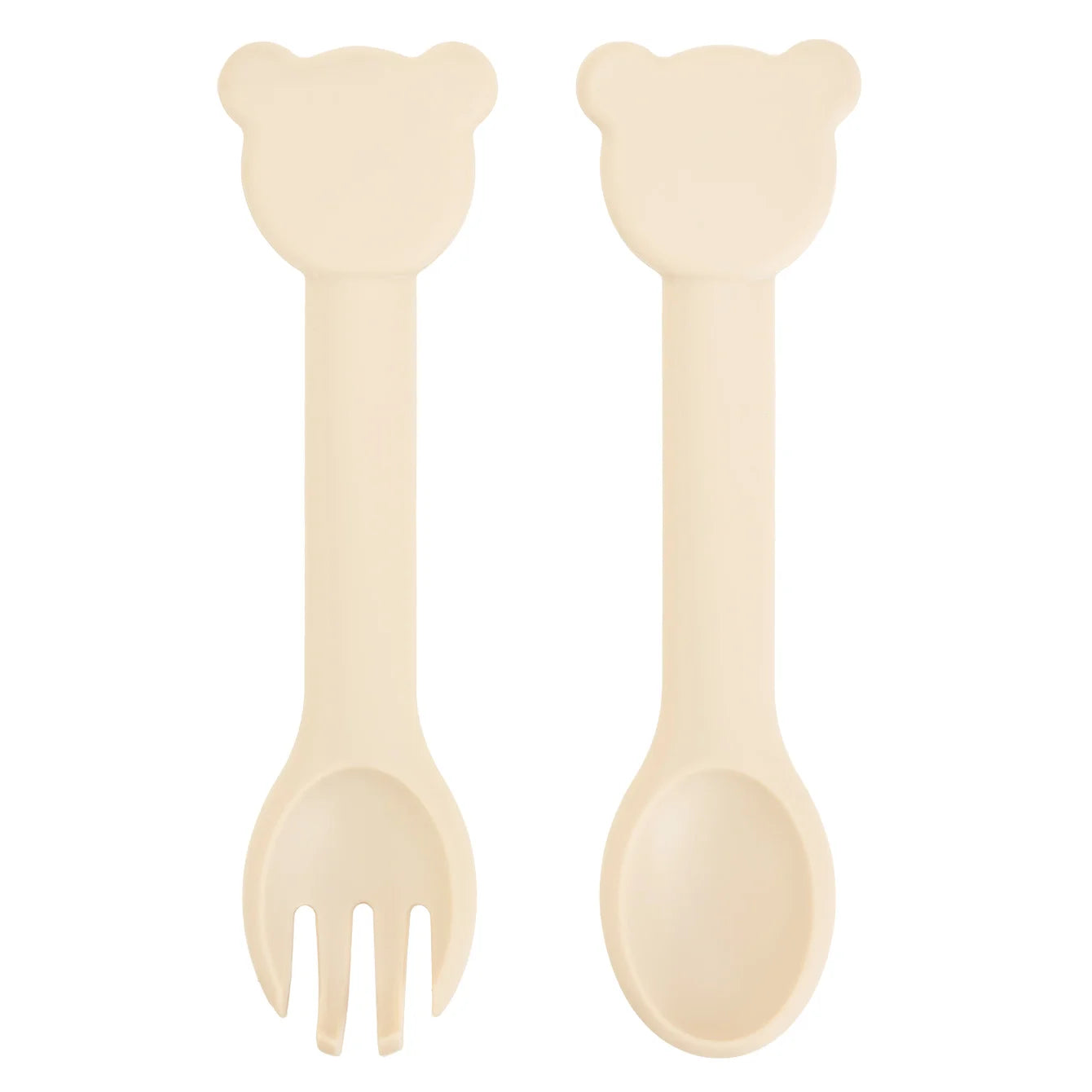 Cream bear silicone spoon and fork