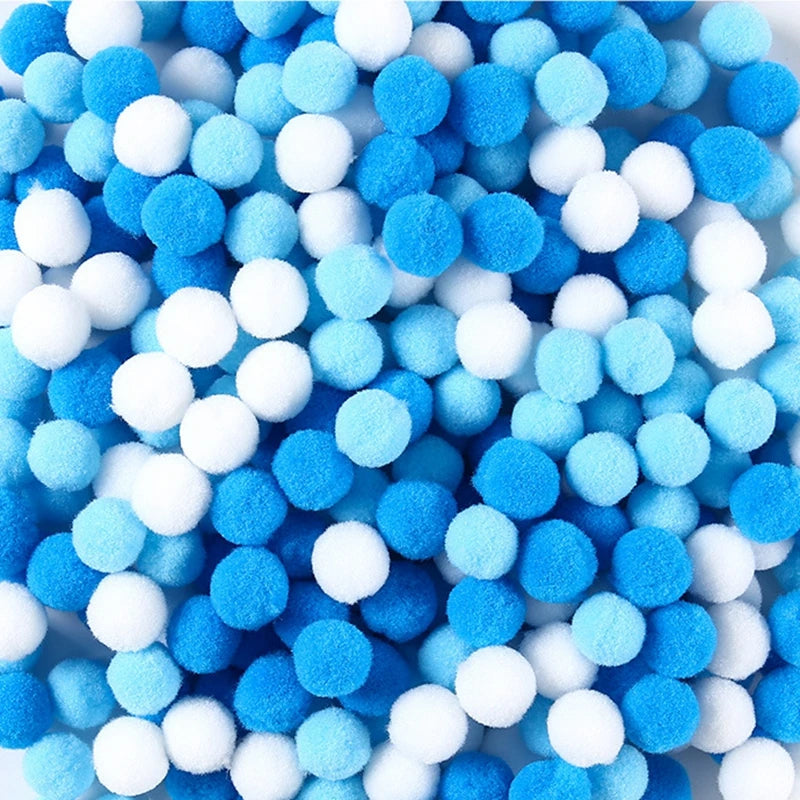 Blue and white foam pom-poms