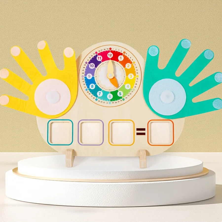 Wooden Clock & Math Learning Board - 2-in-1 Educational Toy