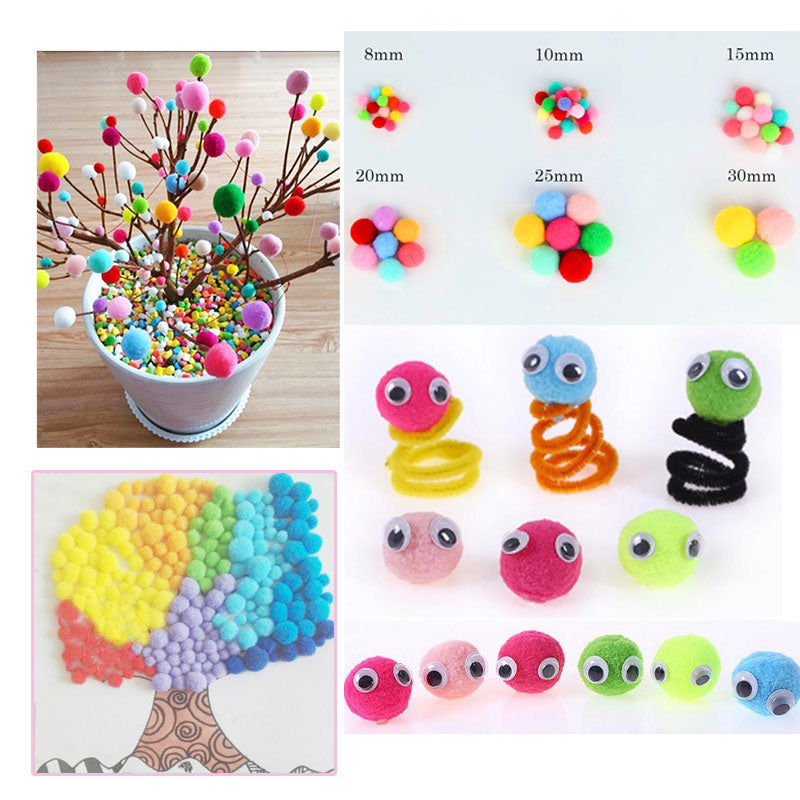 10,000 Pompoms 8mm 10mm 15mm Craft DIY Supplies, featuring a variety of colorful pom poms in different sizes, perfect for creative projects and educational activities.