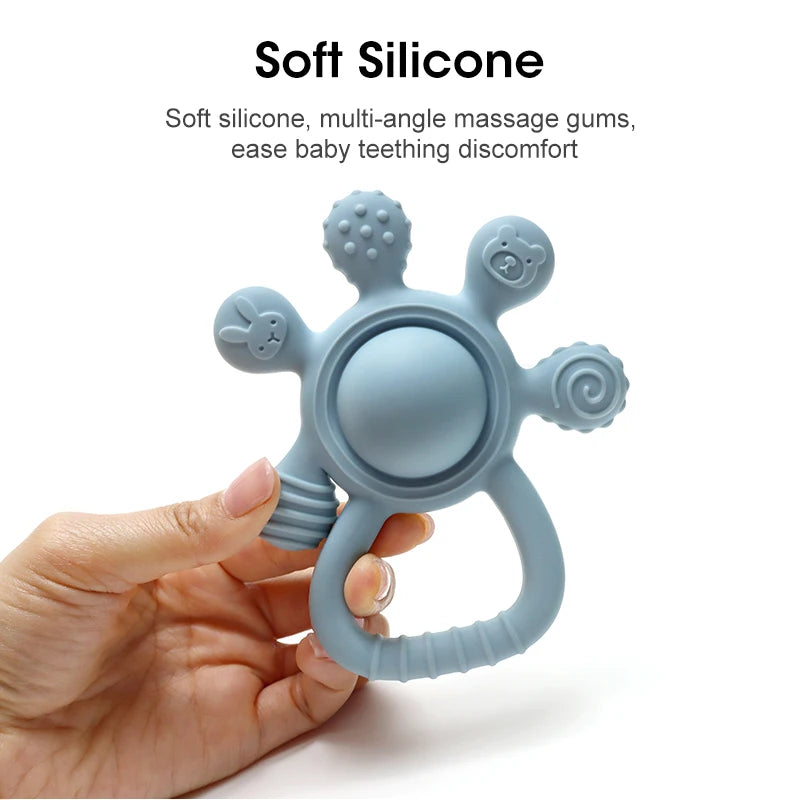 Crab Silicone Rattle Teether - Baby Hand Bell Teething Toy