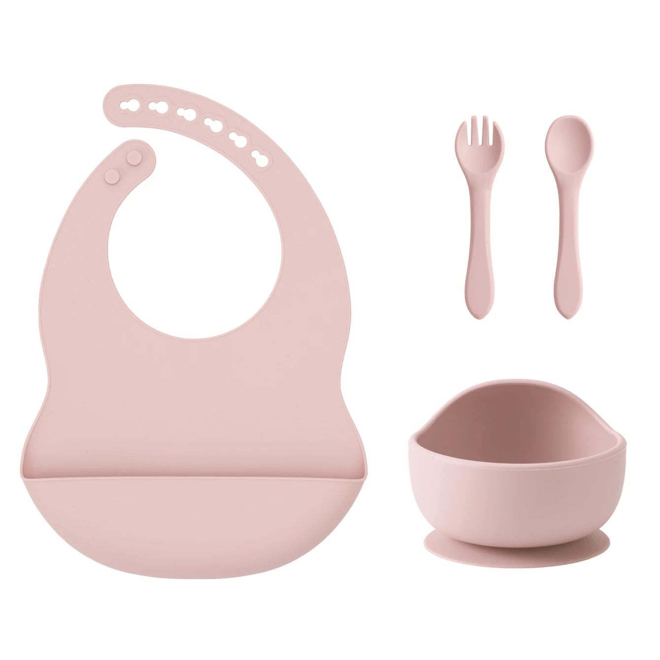 Dusty Lilac silicone bib, suction bowl, spoon and fork set