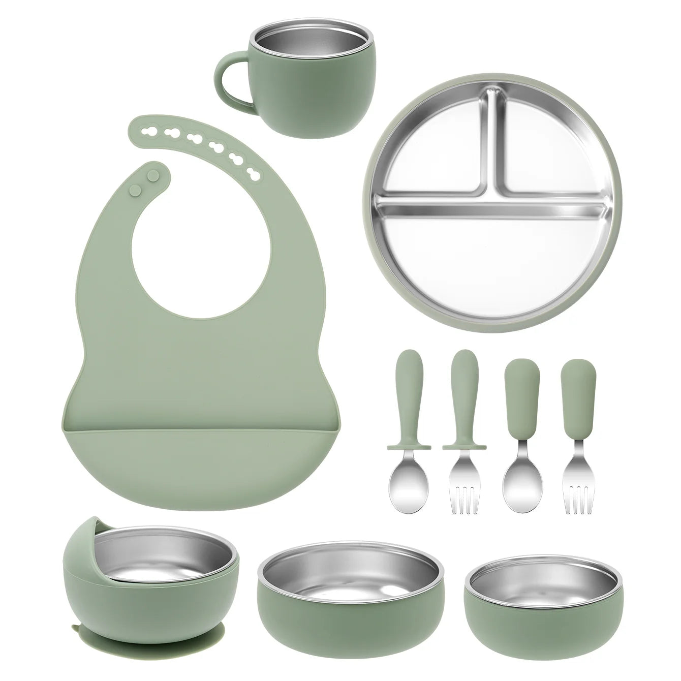 10-Piece Stainless Steel Silicone Baby Feeding Set | Oliver & Company Montessori Toys