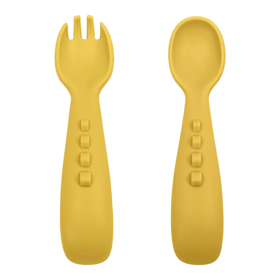 Mango yellow silicone spoon and fork