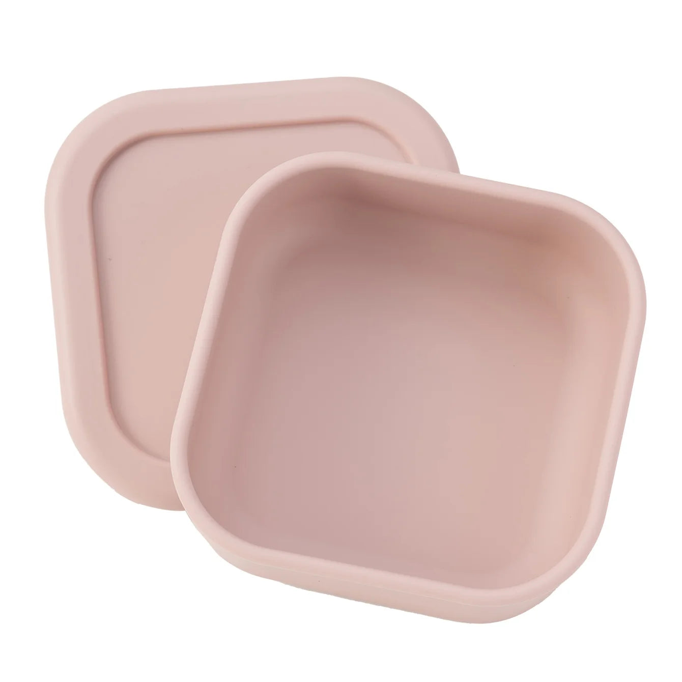 Square silicone snack container with lid in Powder Pink